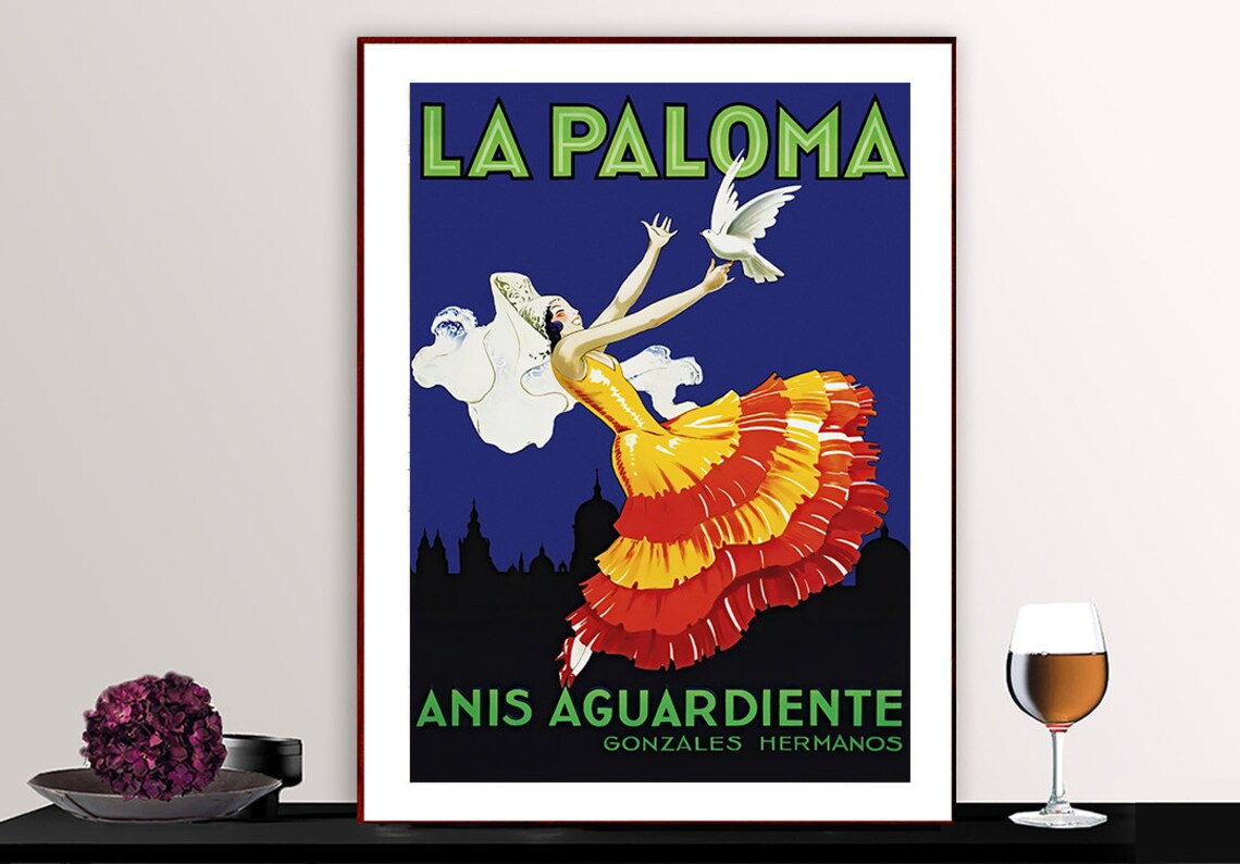 La Paloma Anis Aguardiente Vintage Travel Poster