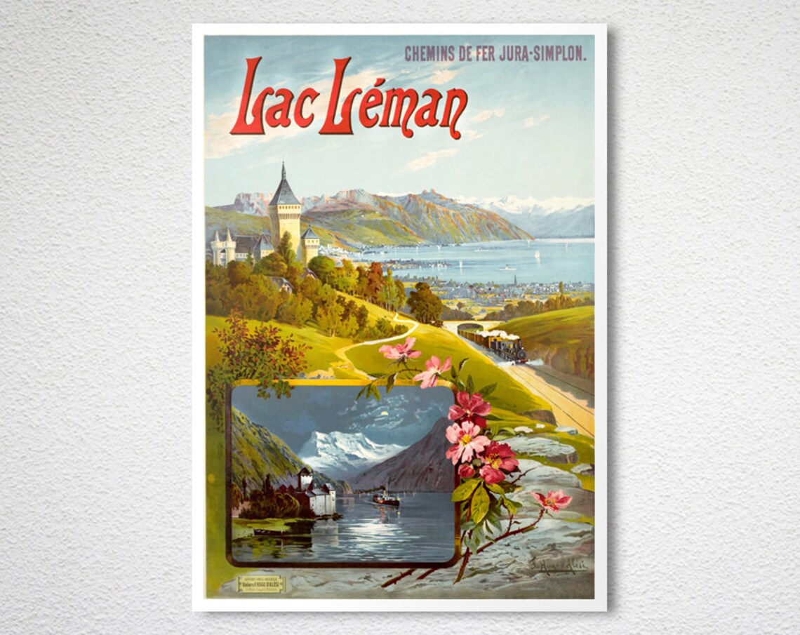 Lac Leman Lake Geneva Swiss Alps Jura Simplon Railway Travel Poster - Image 2