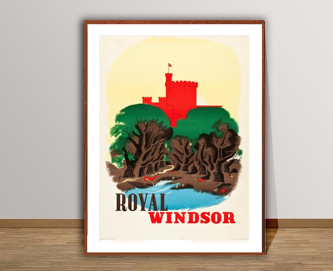 Royal Windsor Castle Red Deer Forest Vintage England Travel Poster - Image 3