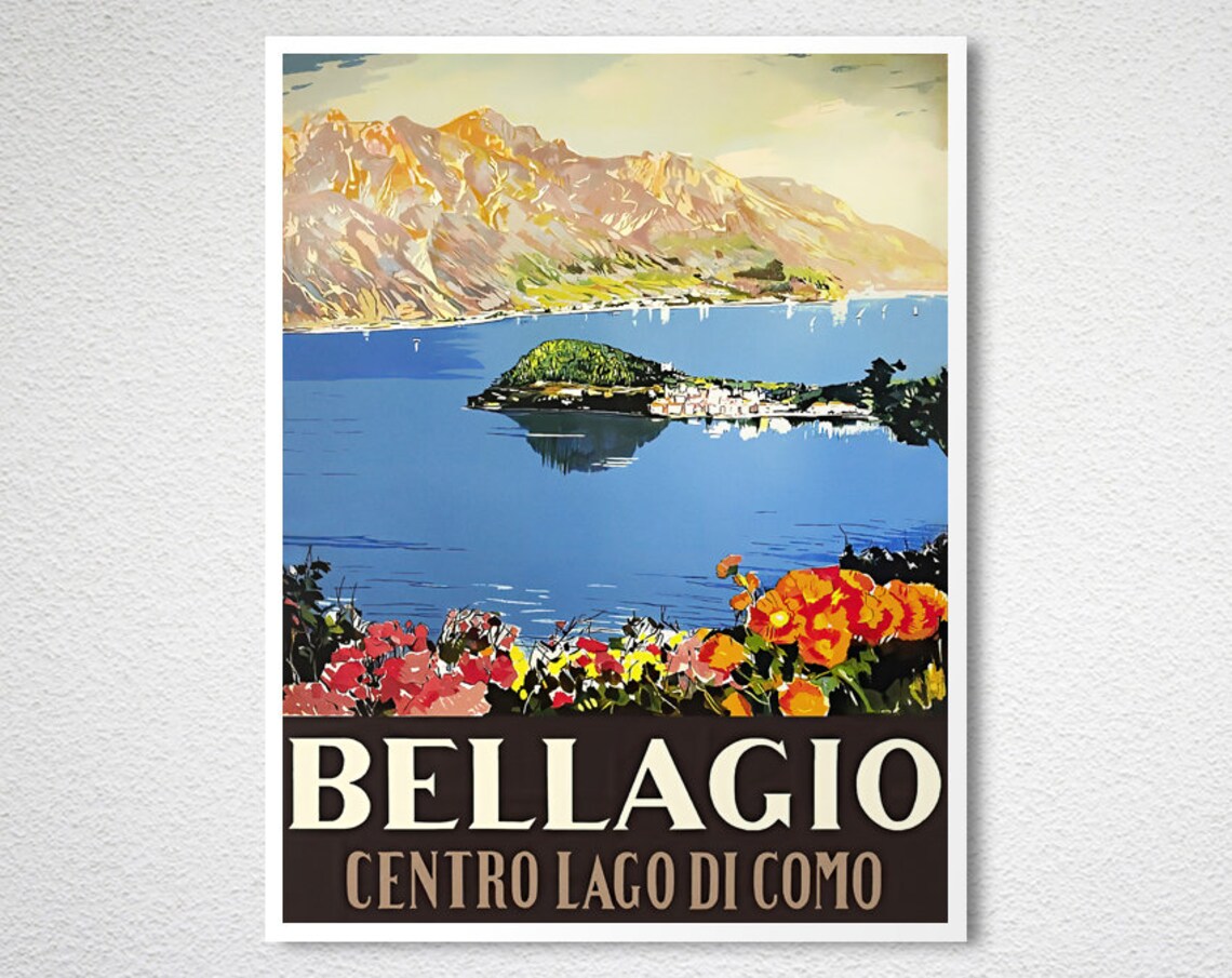 Bellagio Centro Logo Di Como Vintage Travel Poster - Image 2
