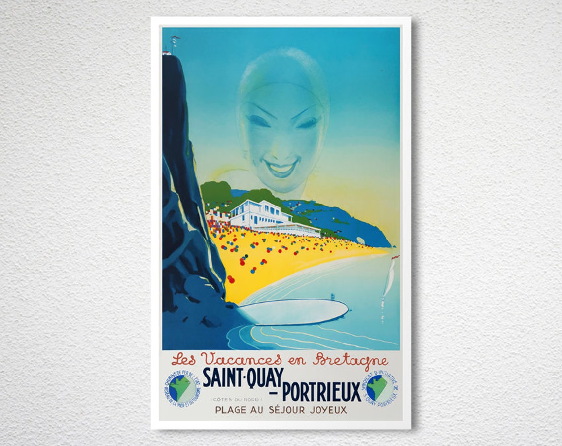 Saint Quay Portrieux Vintage Brittany Beach Poster Smiling Sun Face - Image 2