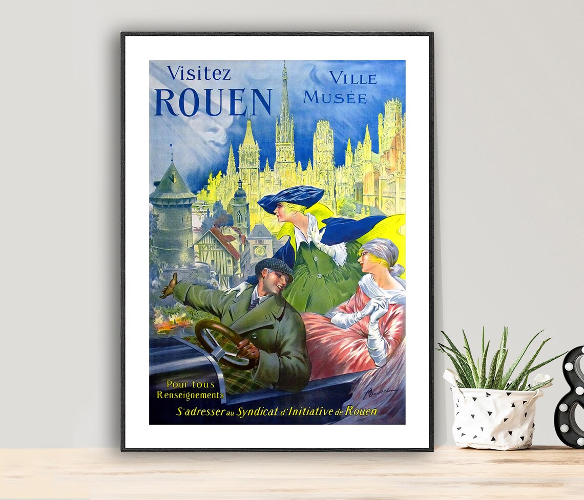 Visitez Rouen Ville Musee Vintage French Cathedral City Travel Poster