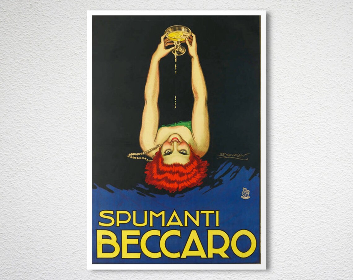 Spumanti Beccaro Champagne Coupe Red Hair Italian Vintage Ad Poster - Image 2