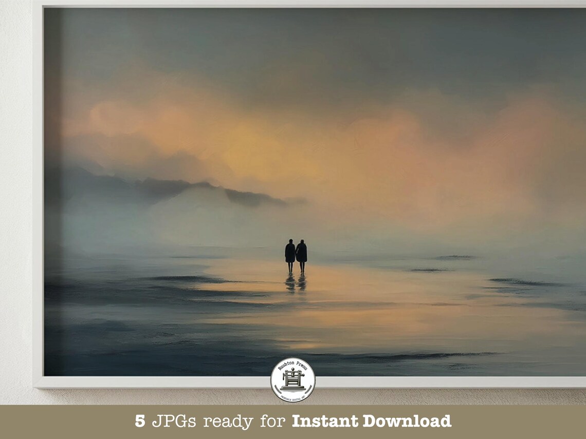 Coastal Couple Golden Hour Sunset Art Print