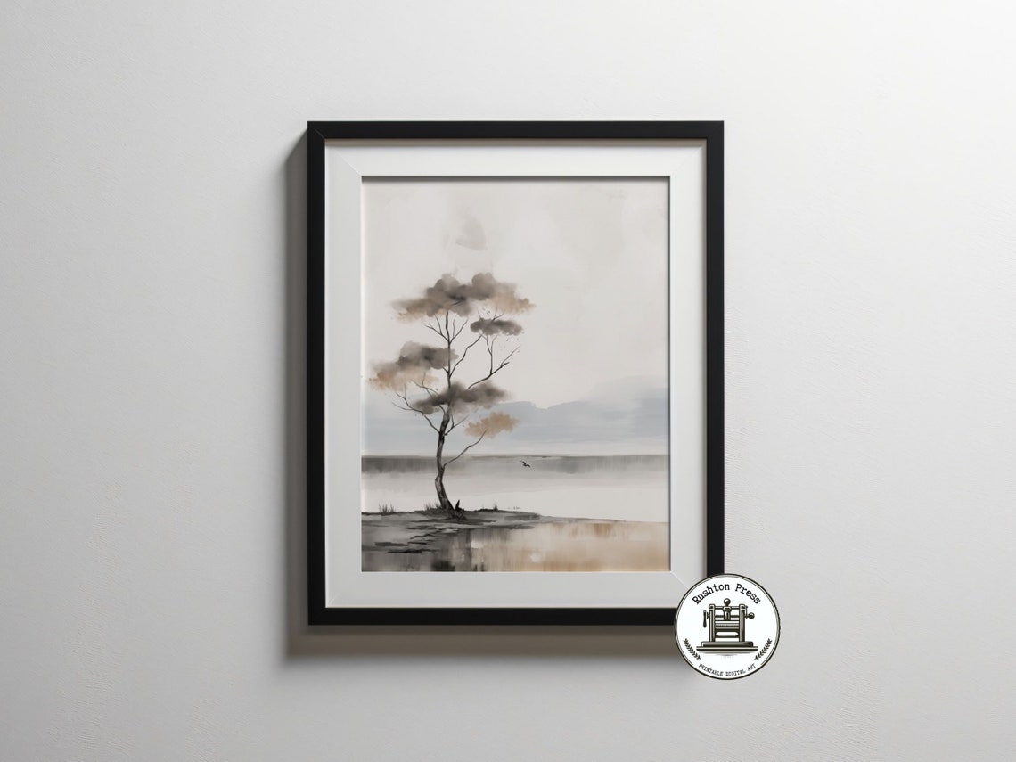Lone Tree Lake Print Wabi Sabi Japandi Wall Art