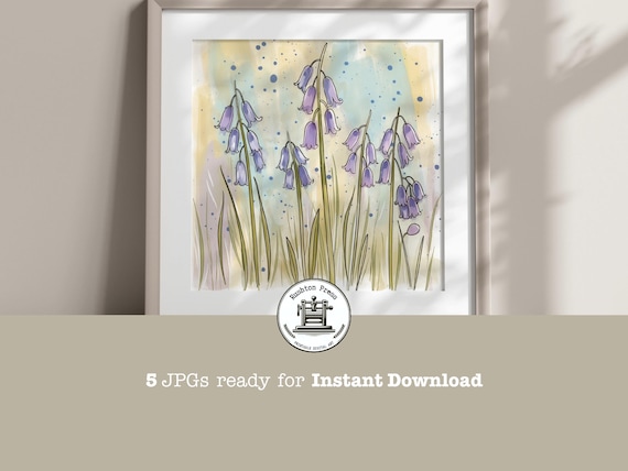 Bluebell Watercolor Painting Delicate Purple Bell Flowers Spring Art Print