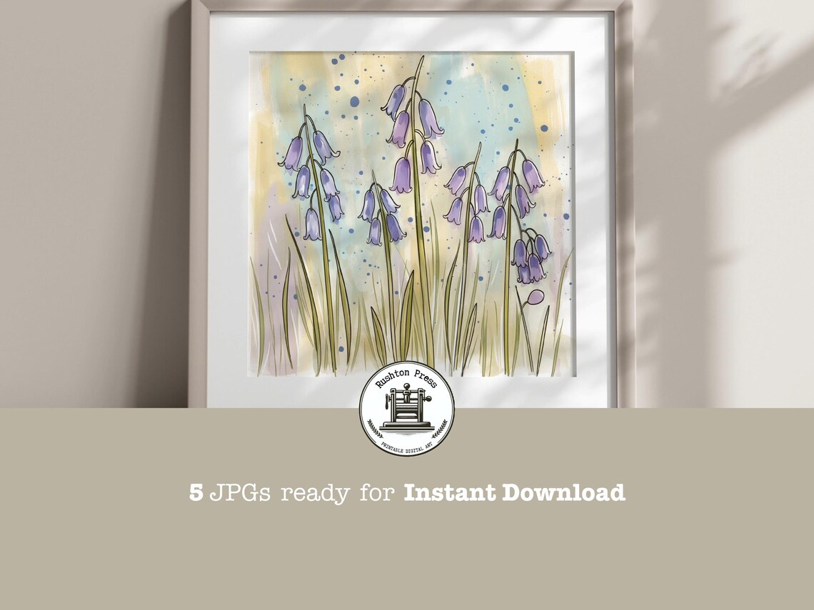 Bluebell Watercolor Painting Delicate Purple Bell Flowers Spring Art Print