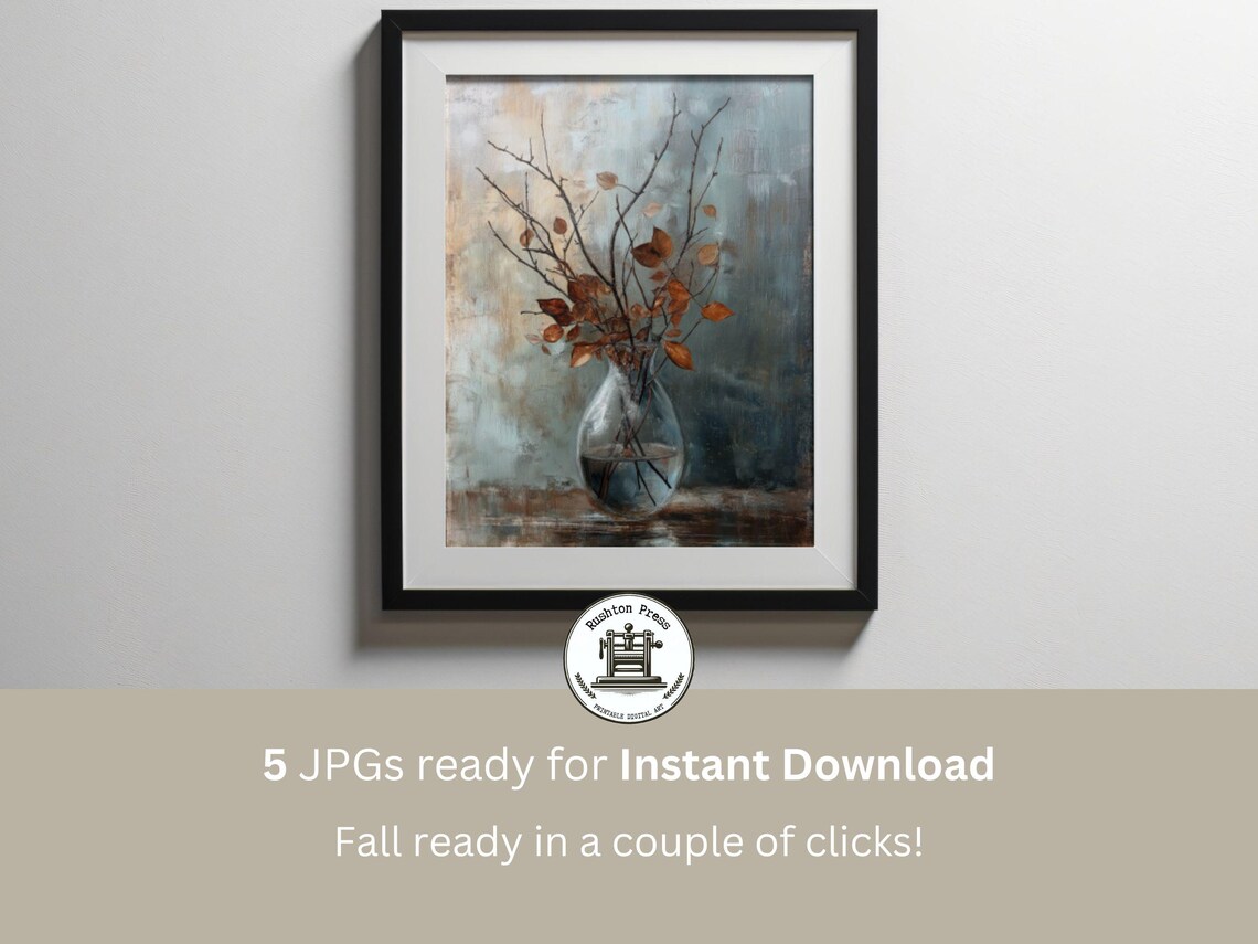 Vintage Autumn Still Life Painting Moody Fall Decor