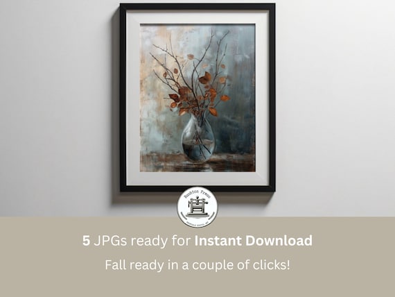 Vintage Autumn Still Life Painting Moody Fall Decor