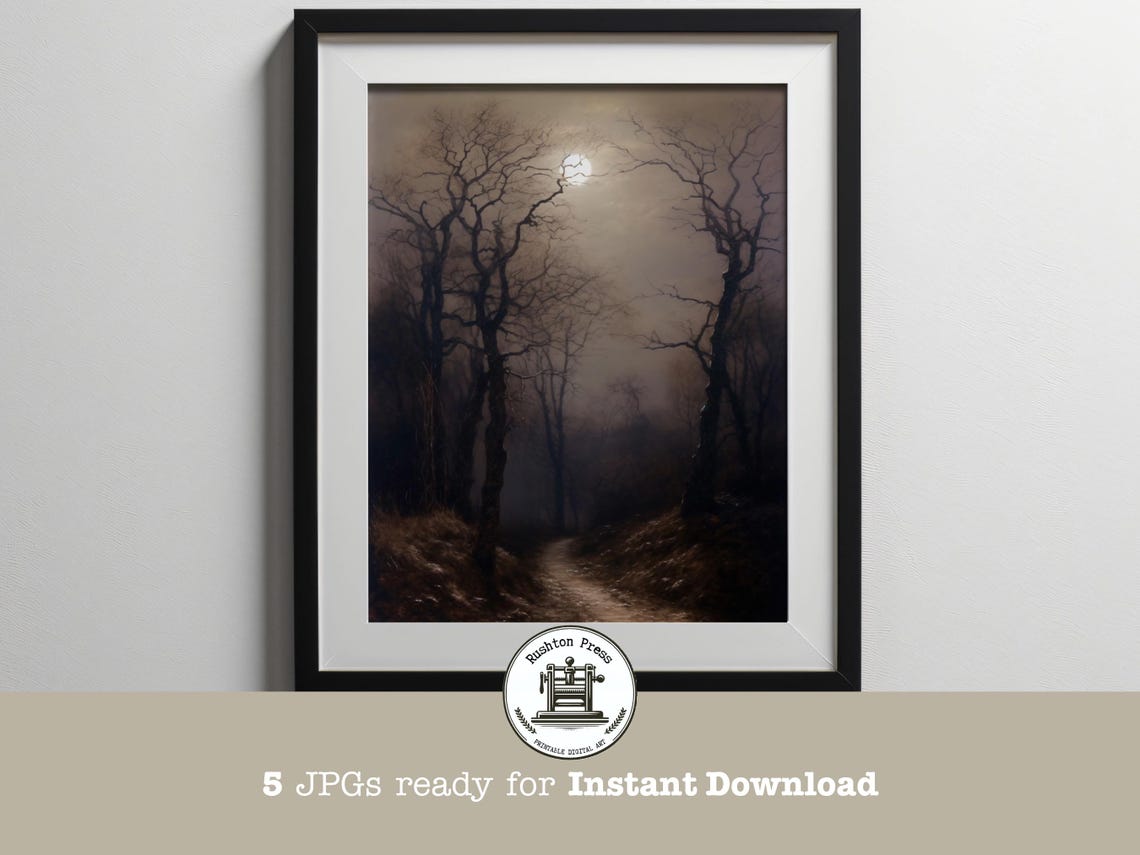 Vintage Forest Oil Painting Moody Dark Academia Landscape