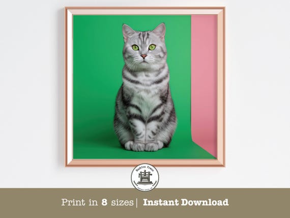 British Shorthair Cat Pop Art Portrait Silver Tabby Print Decor