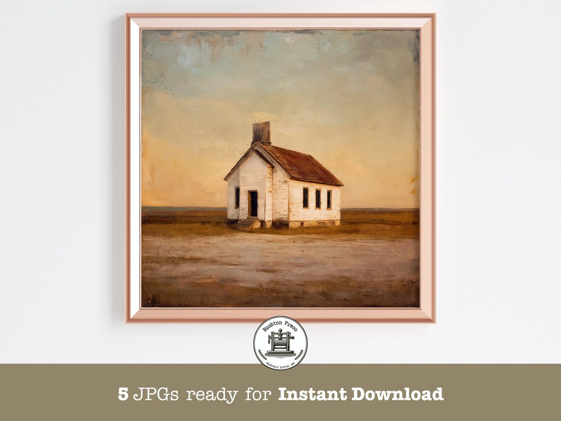 Weathered White Farmhouse In Golden Field Rustic Country Wall Print