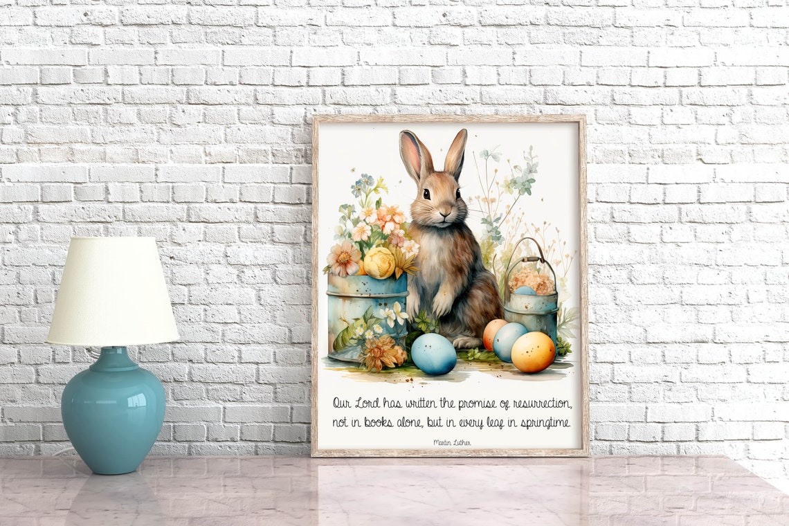 Easter Bunny With Painted Eggs Watercolor Spring Resurrection Poster - Image 7