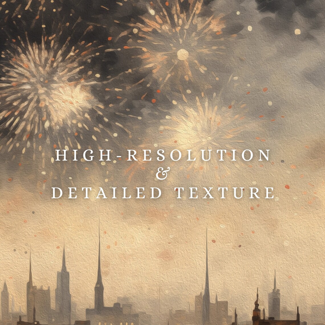 Vintage City Skyline New Years Eve Fireworks Night Art Poster - Image 2