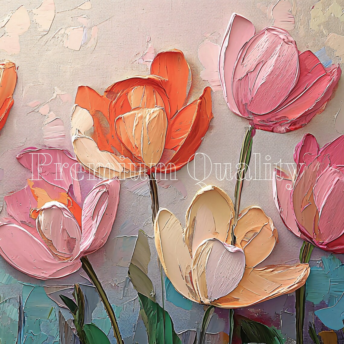 Abstract Tulips Textured Oil Painting Art Print - Image 2