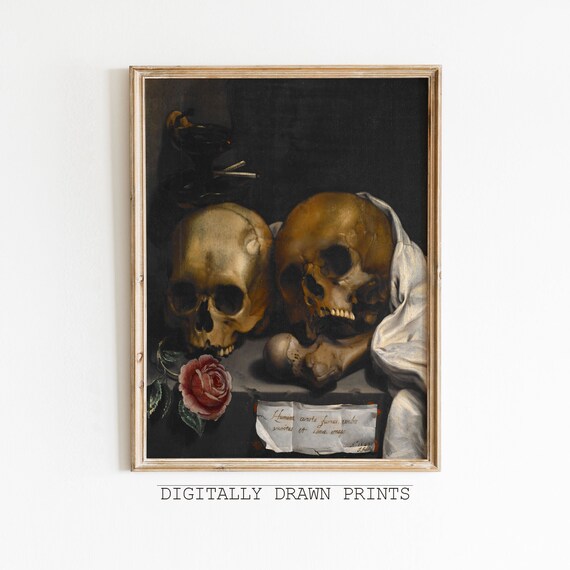 Vanitas Still Life Dark Academia Print Moody Dark Academia Print Gothic Wall Art Halloween Home Decor Art
