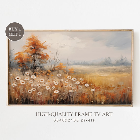 Autumn Wildflower Field White Daisies Orange Tree Fall Poster