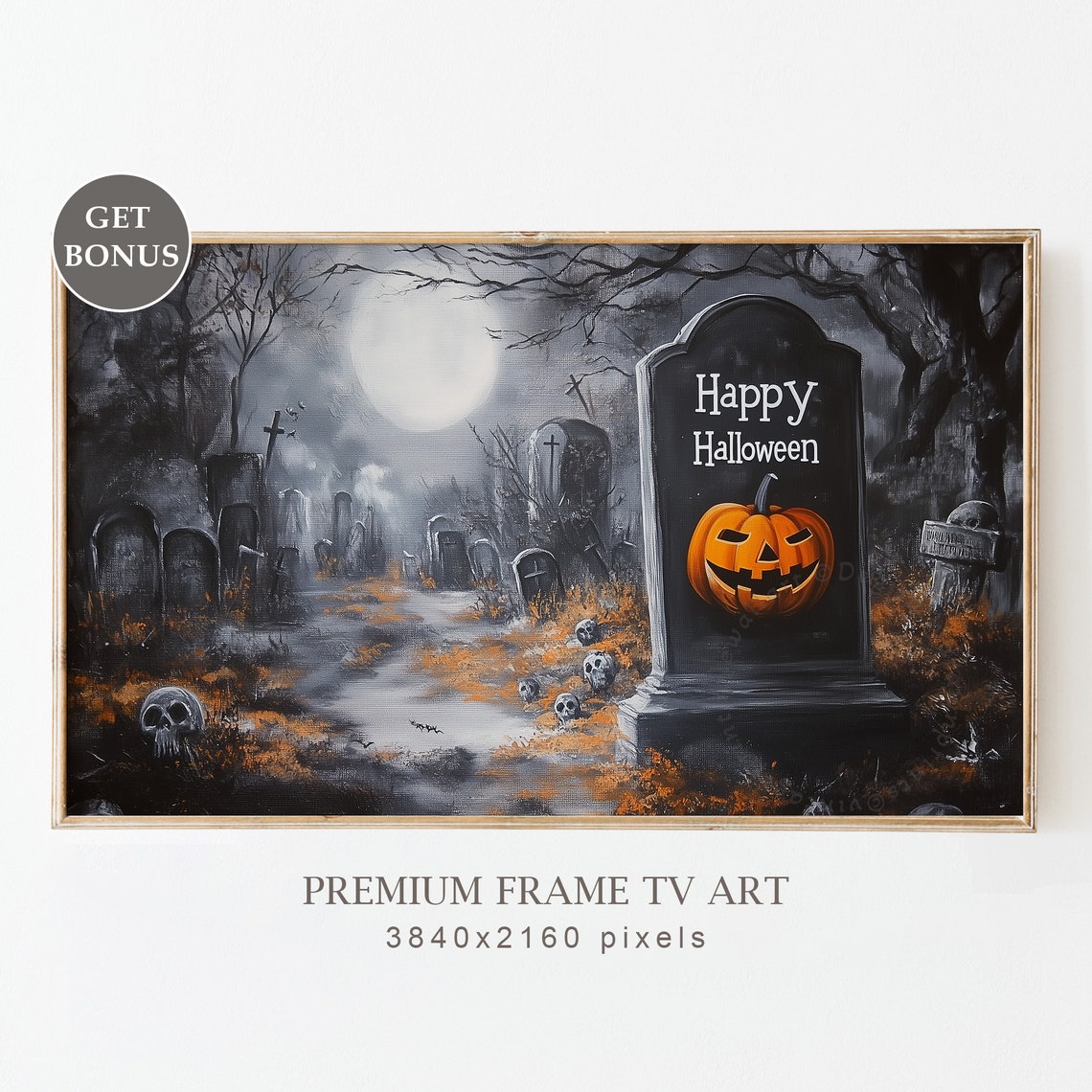 Spooky Graveyard Happy Halloween Tombstone Jack O Lantern Moon Poster
