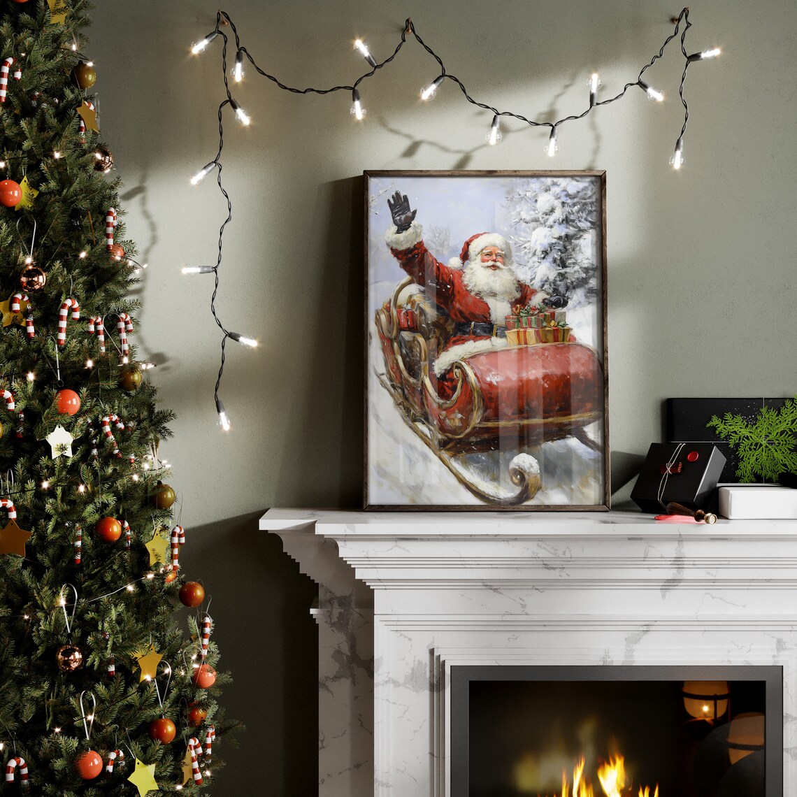 Christmas Wall Art Vintage Snowy Santa Oil Painting Seasonal Christmas Decor Christmas Art Print - Image 3