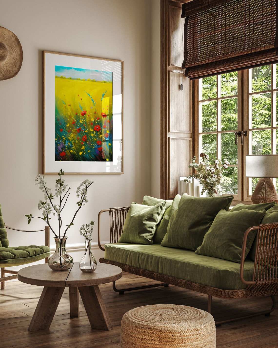 Wildflower Field Landscape Oil Painting Vintage Farm House Country Field Landscape Oil Painting Art - Image 2