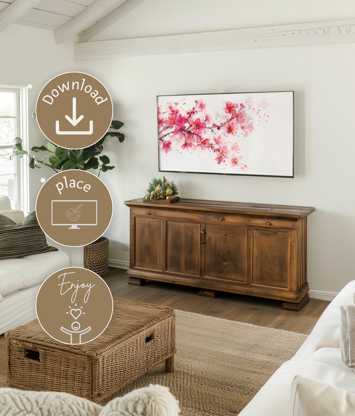 Watercolor Cherry Blossom Branches Pink Spring Floral Art Poster - Image 3