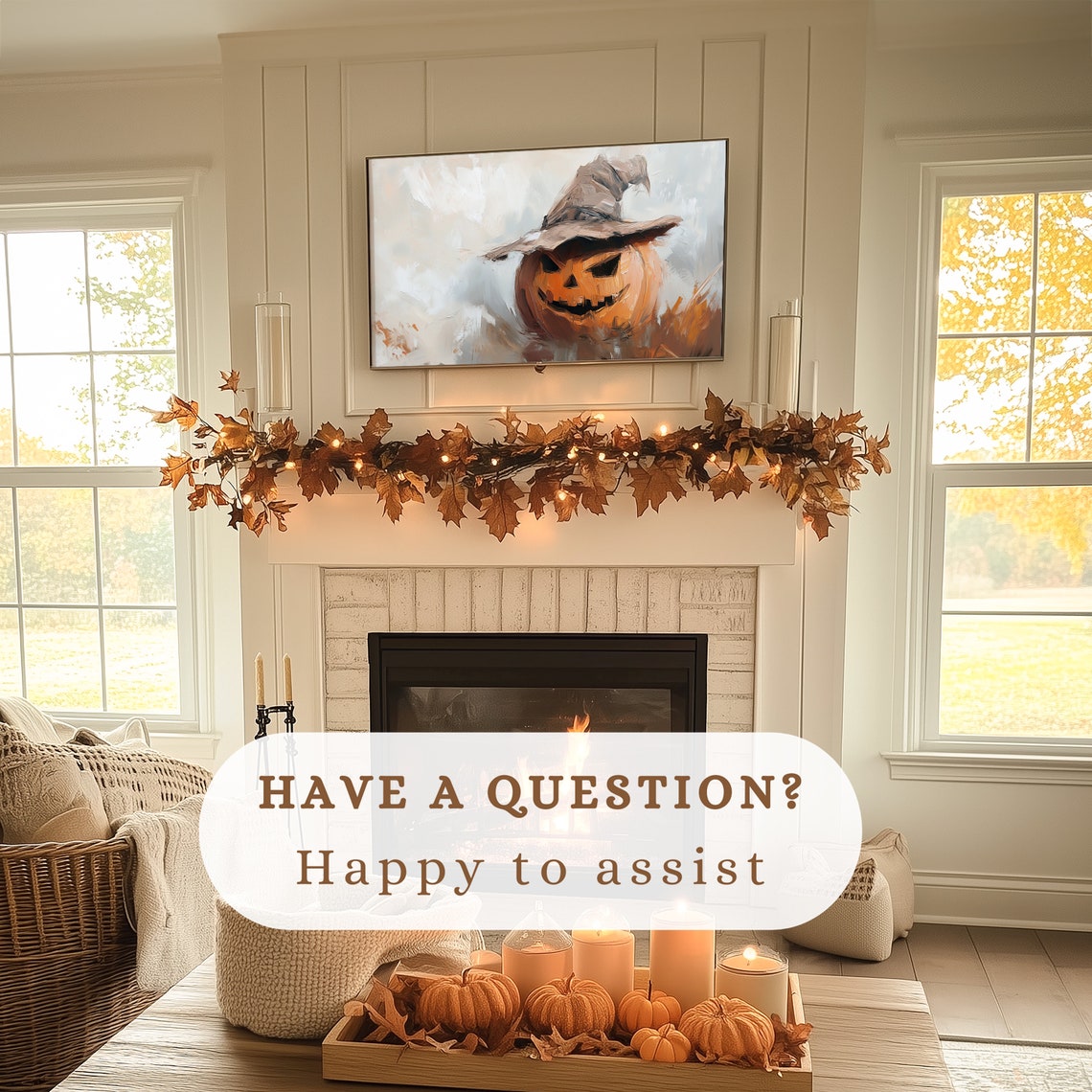 Jack O Lantern Witch Hat Impressionist Neutral Beige Halloween Poster - Image 2