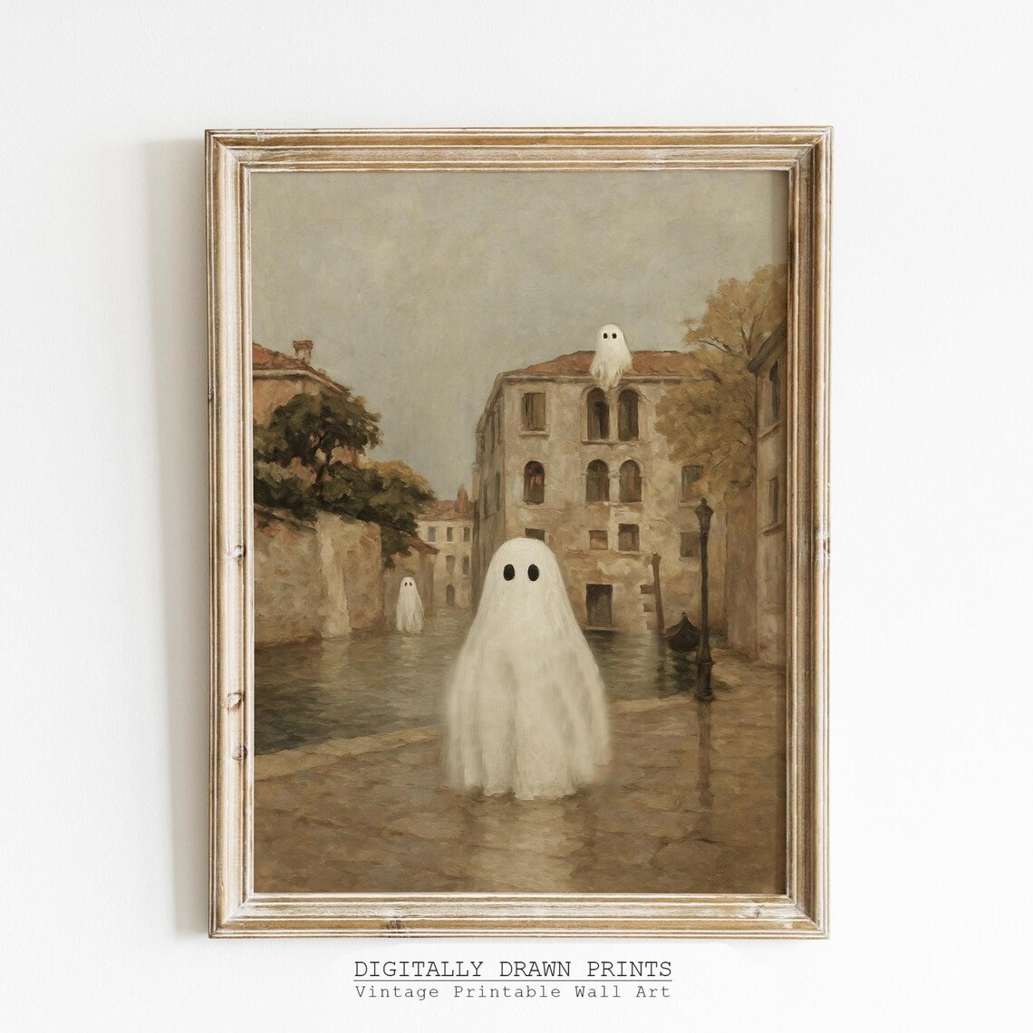 Ghosts Haunting Venice Canal Vintage Oil Painting Spooky Art Poster