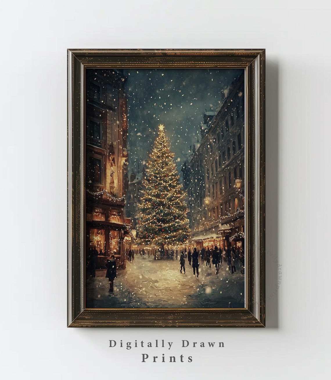 Rustic Christmas Village Landscape Art Print - Image 3