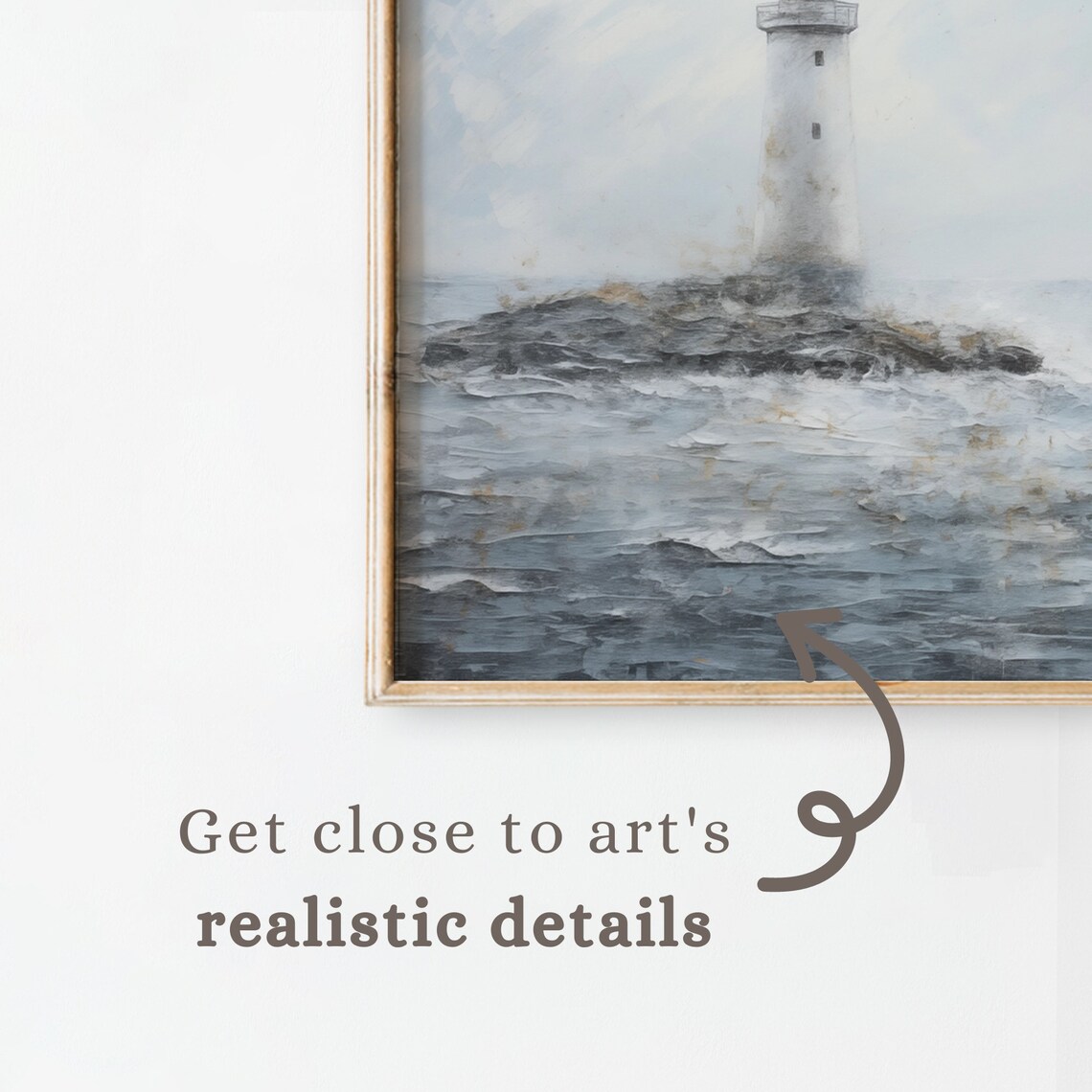 Moody Lighthouse Rocky Coast Seagull Gray Seascape Vintage Oil Painting Poster - Image 3
