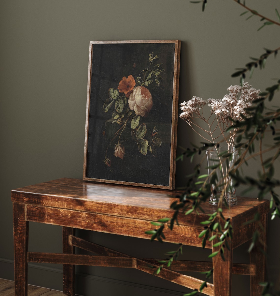 Vintage Moody Dark Floral Still Life Art Print - Image 3
