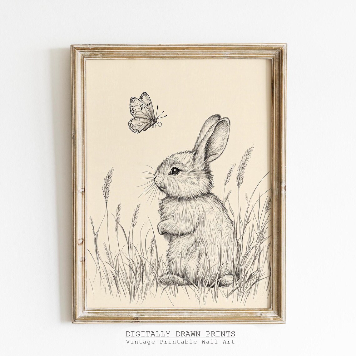 Easter Bunny Sketch, Vintage Rabbit Farmhouse Art Print