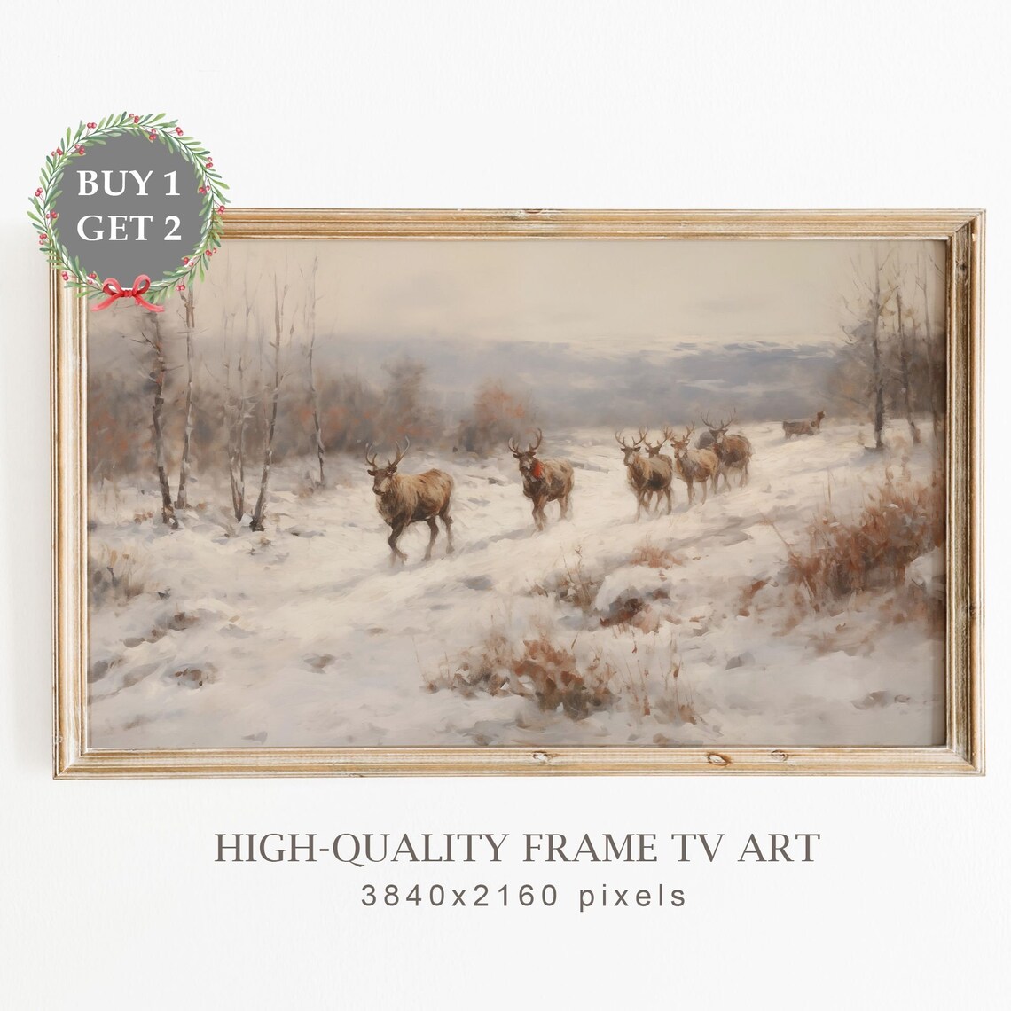 Christmas Reindeer Walking Through Snowy Landscape