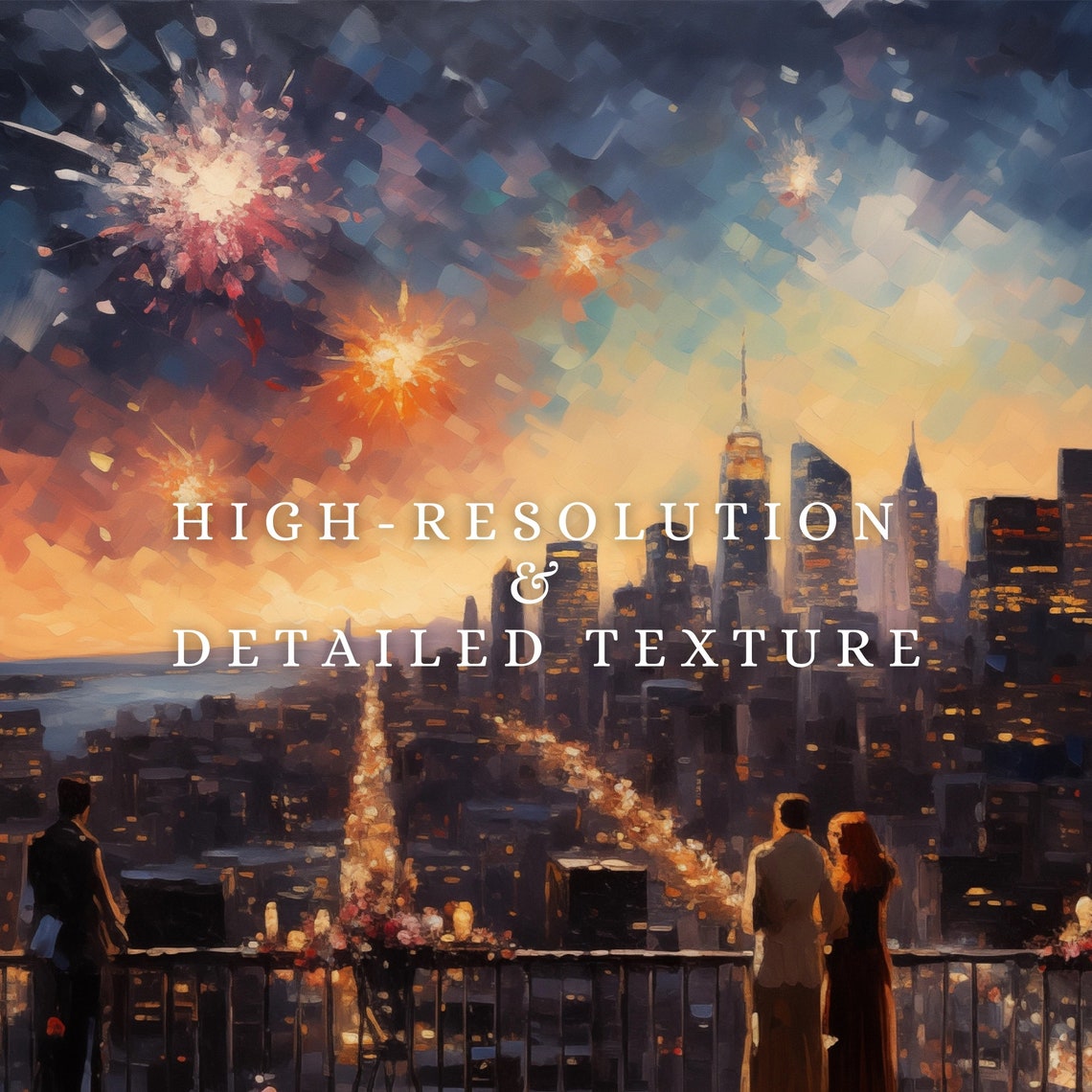 New Years Eve Frame Tv Art Oil Painting Of Couples Celebrating New Years Eve Christmas Frame Tv Art Holiday Art For Tv - Image 2