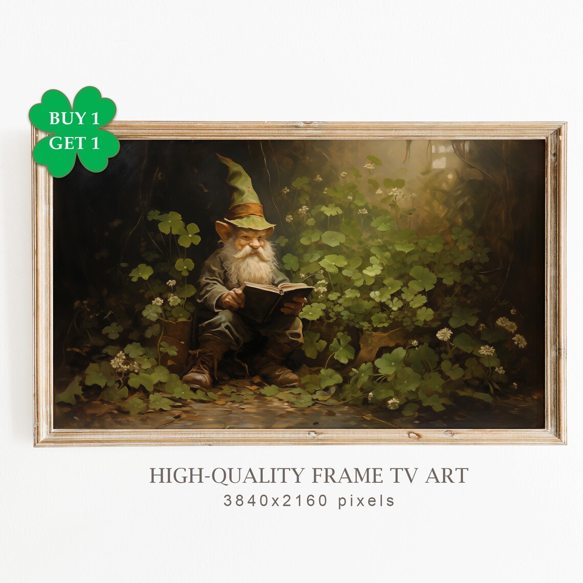 Vintage Saint Patrick Frame Tv Art Antique Oil Painting Of Clovers Abstract Farmhouse For Tv St Patrick Shamrock Painting Art