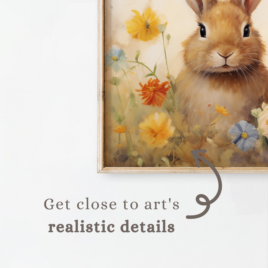 Three Brown Bunnies Wildflower Field Vintage Easter TV Art Poster - Image 3