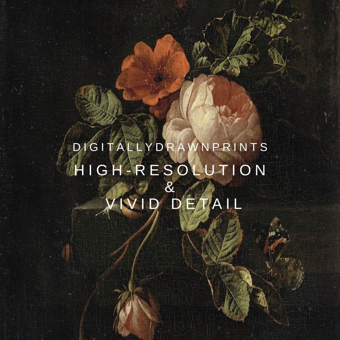Vintage Moody Dark Floral Still Life Art Print - Image 2