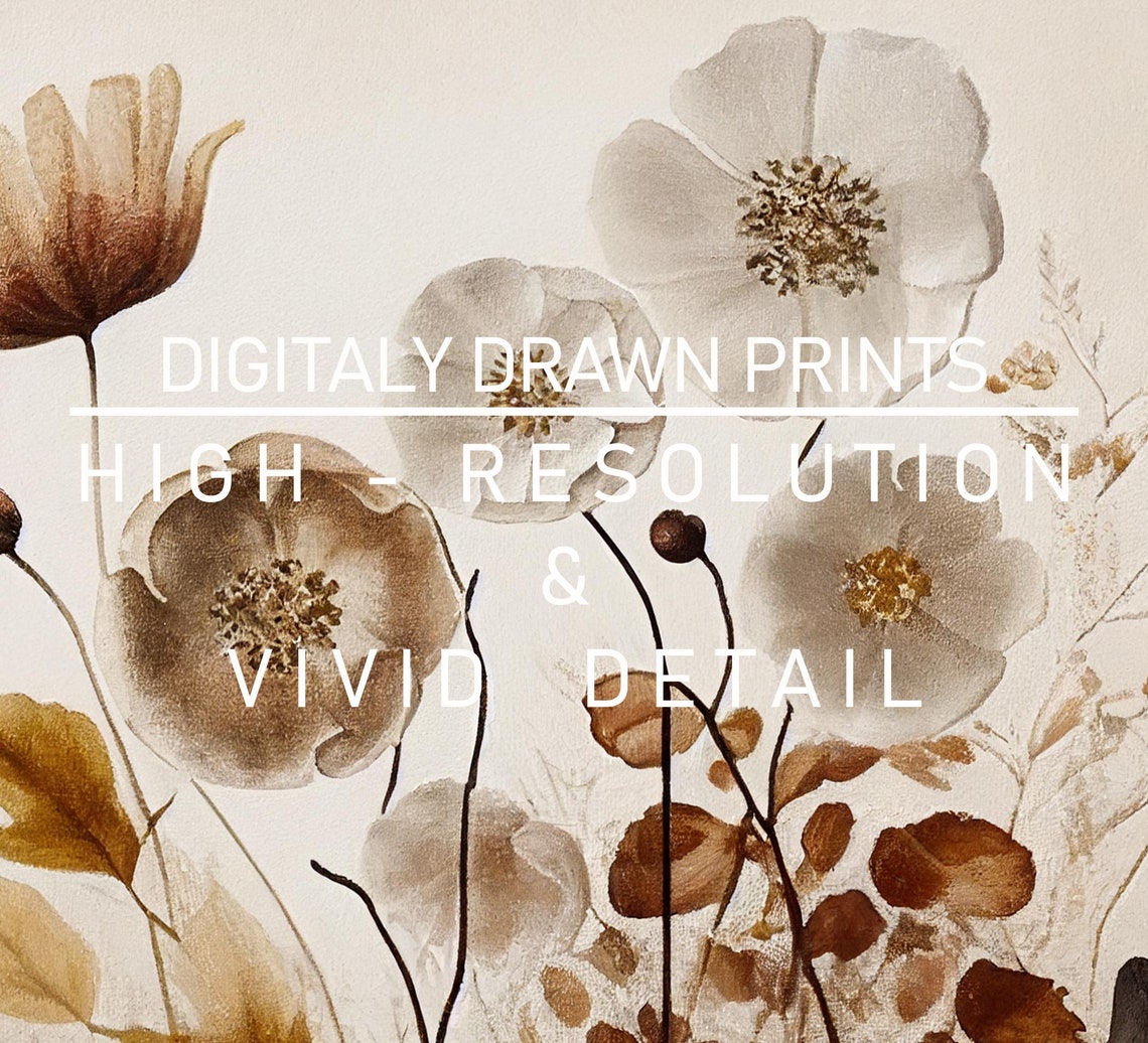 Neutral Watercolor Wildflowers Beige Blooms Soft Botanical Wall Art - Image 2