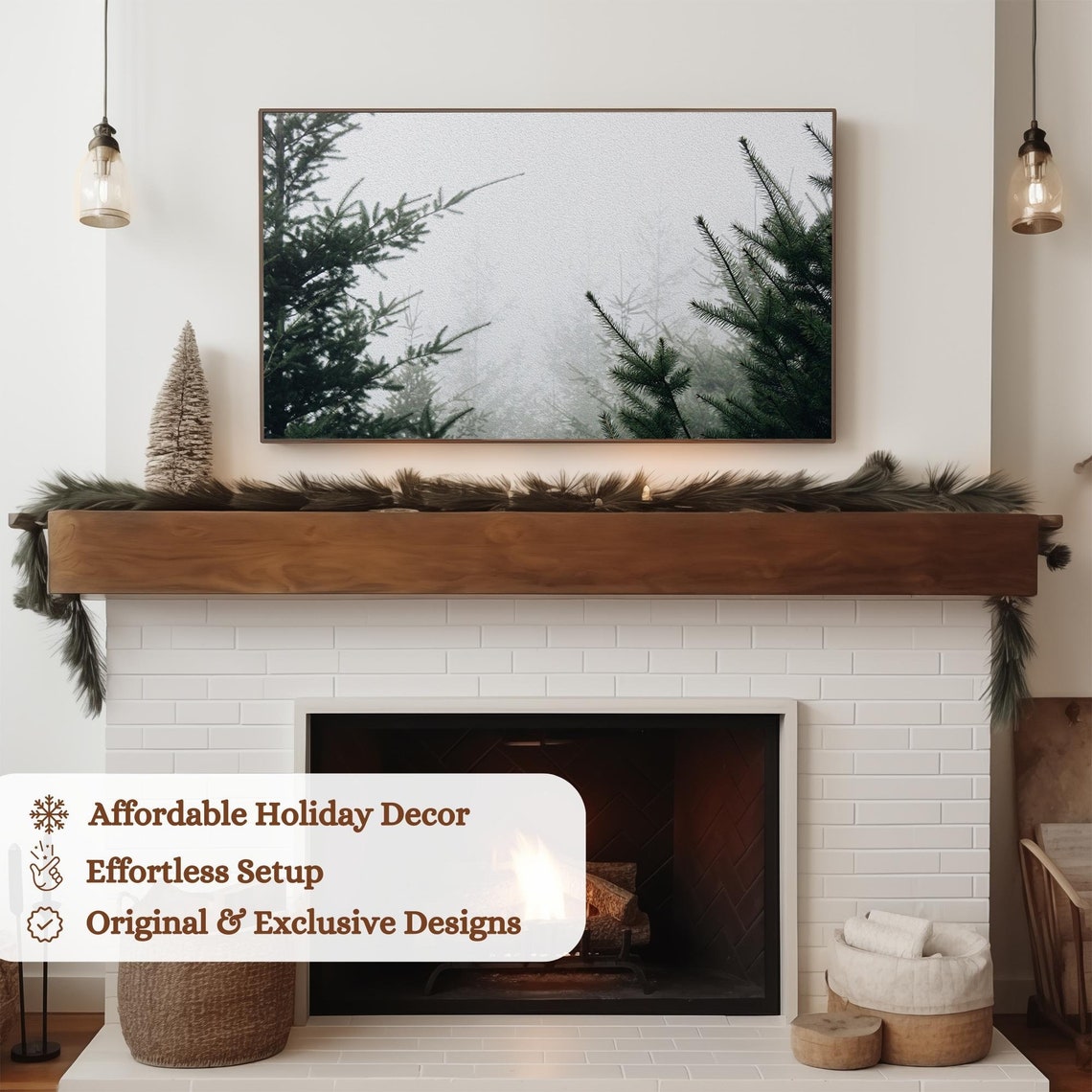 Foggy Pine Forest Misty Neutral Winter Landscape Scene Art Poster - Image 3