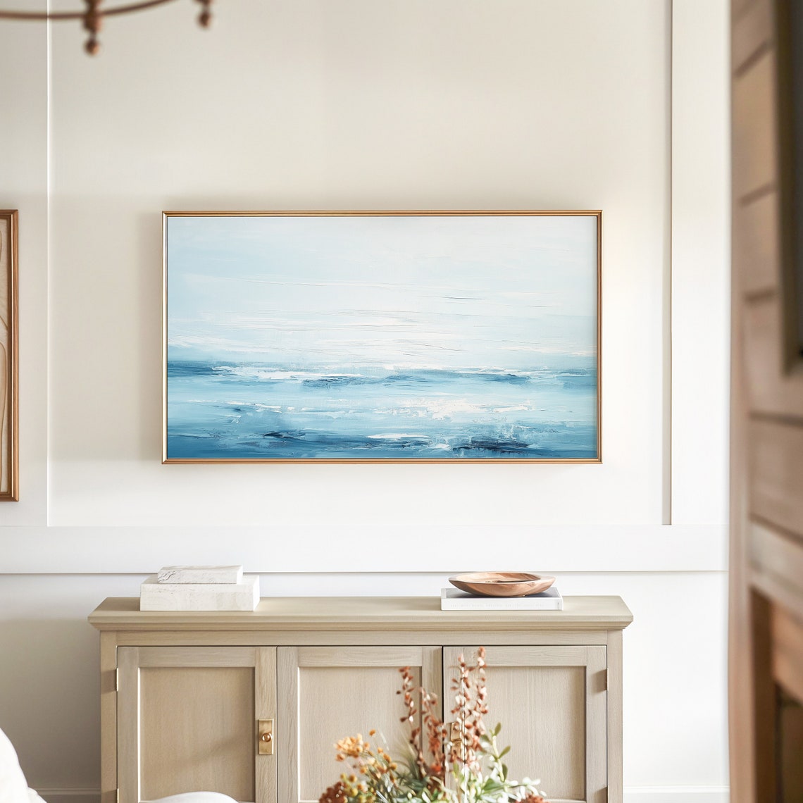 Abstract Ocean Waves Textured Blue Coastal Seascape Oil Poster - Image 4