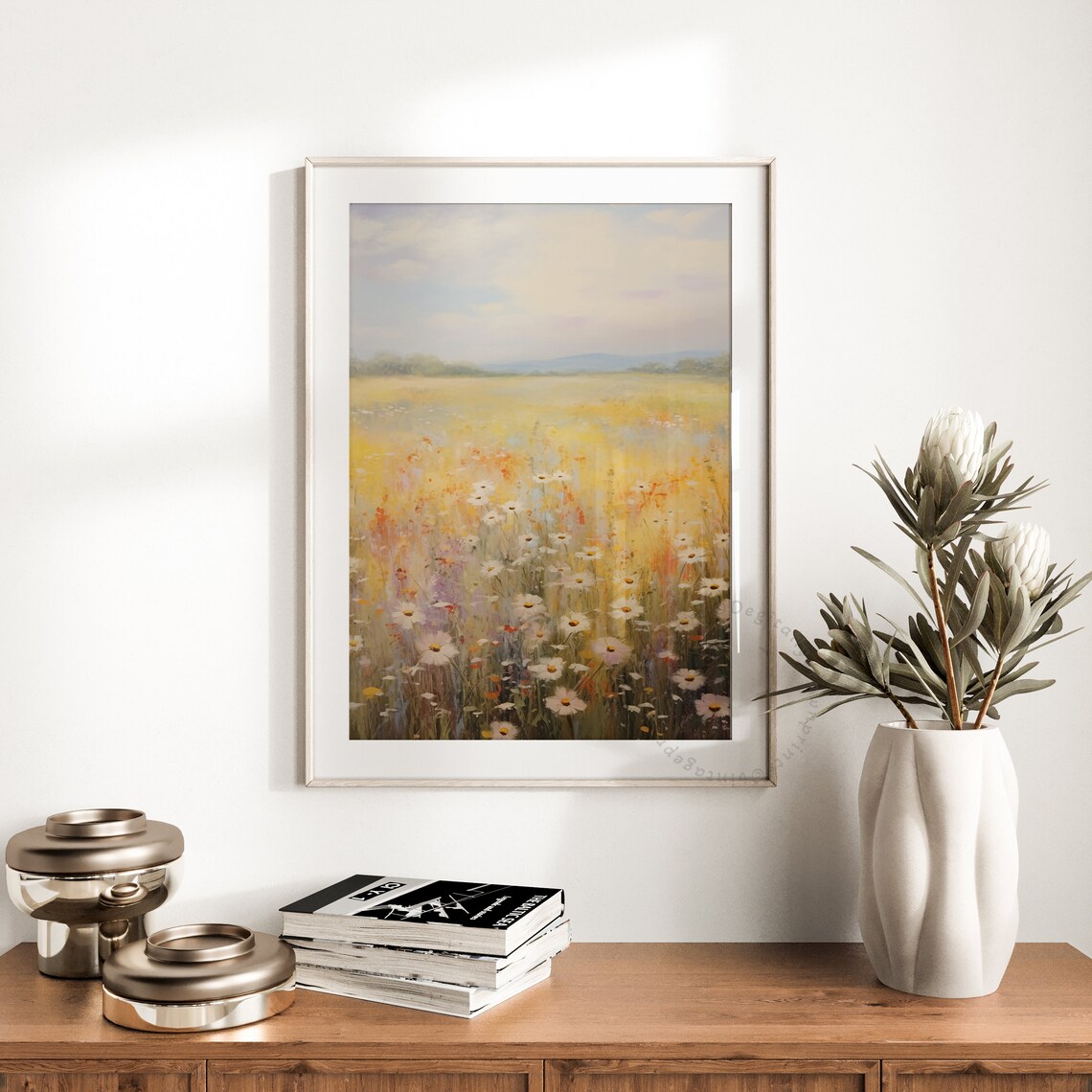 Golden Yellow Wildflower Meadow Daisies Sunny Vintage Oil Painting Poster - Image 4