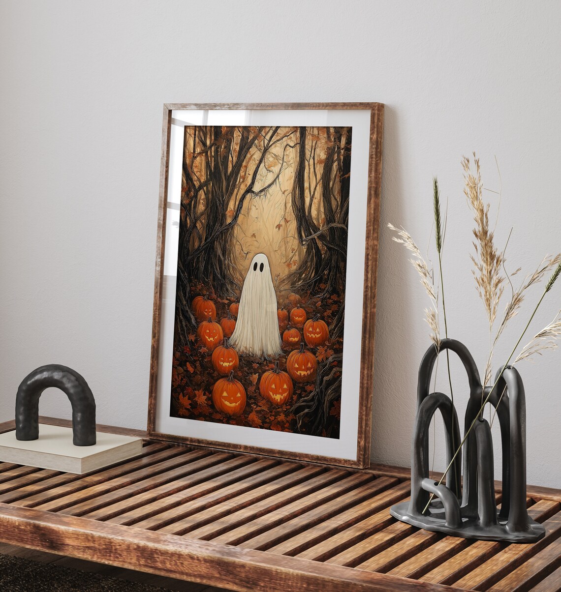 Moody Ghost Halloween Painting, Vintage Autumn Landscape - Image 3