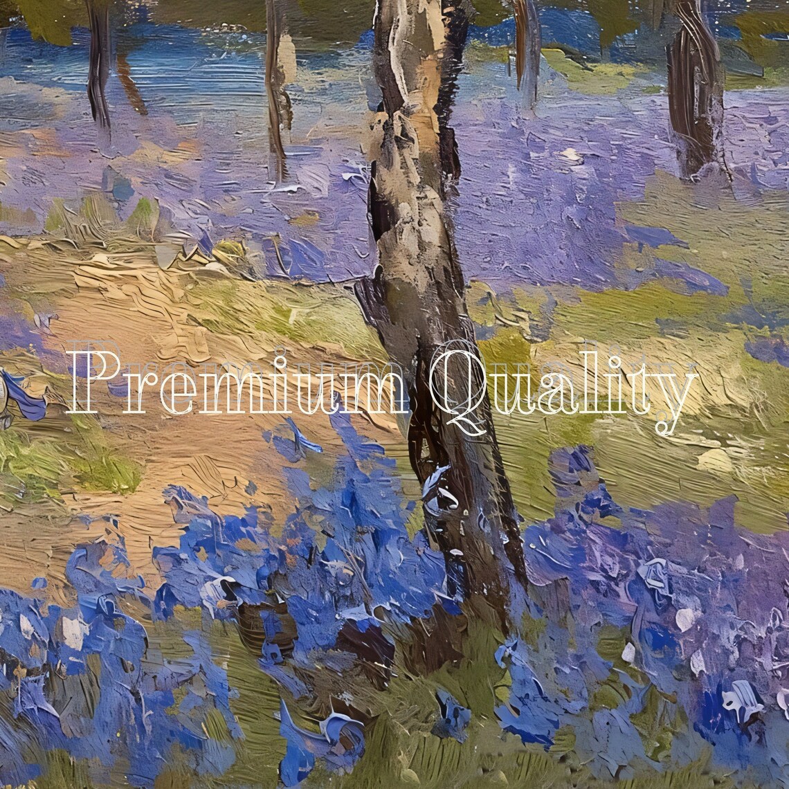Bluebell Woodland Spring Forest Purple Blue Flowers Vintage Oil Painting - Image 2