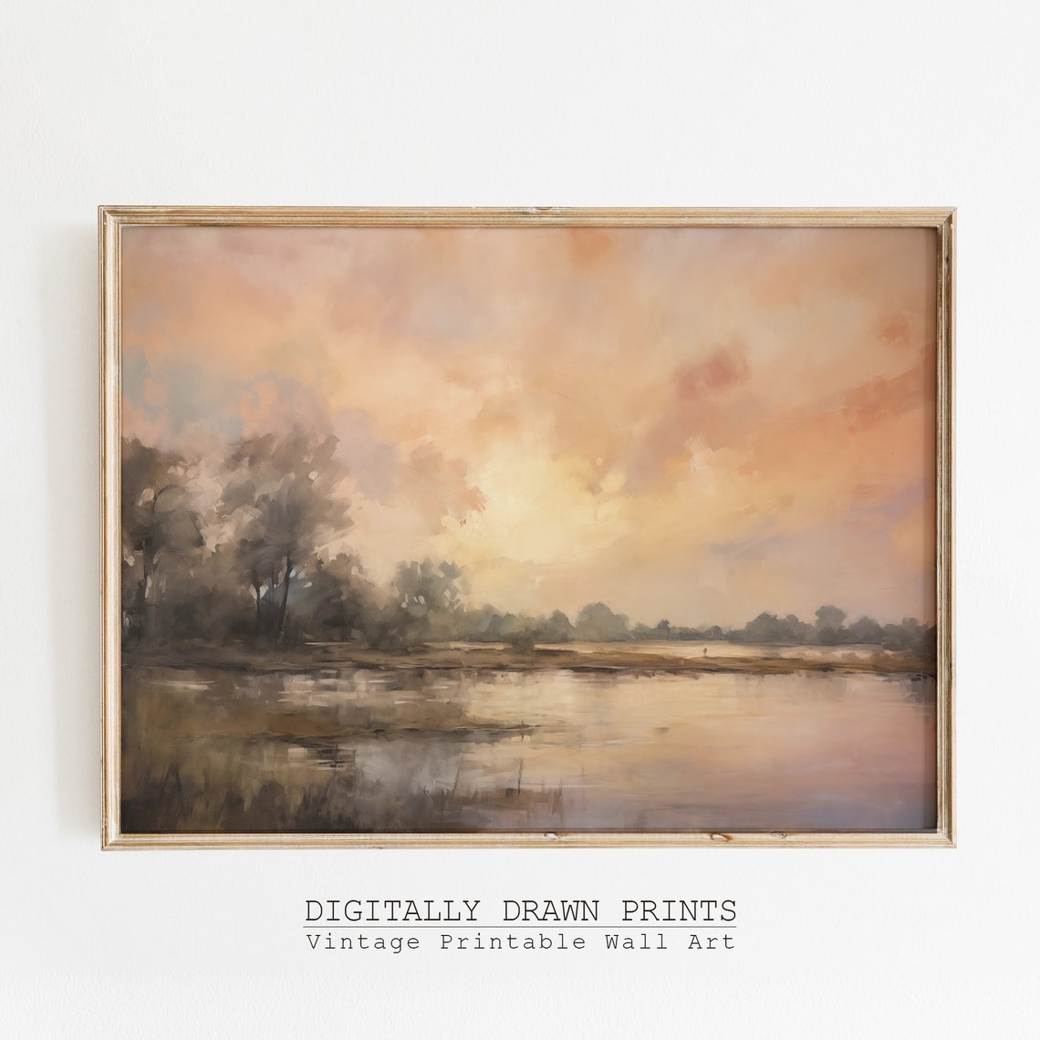 Glowing Sunset Over Calm Lake Marsh Silhouetted Trees Art Print - Image 5