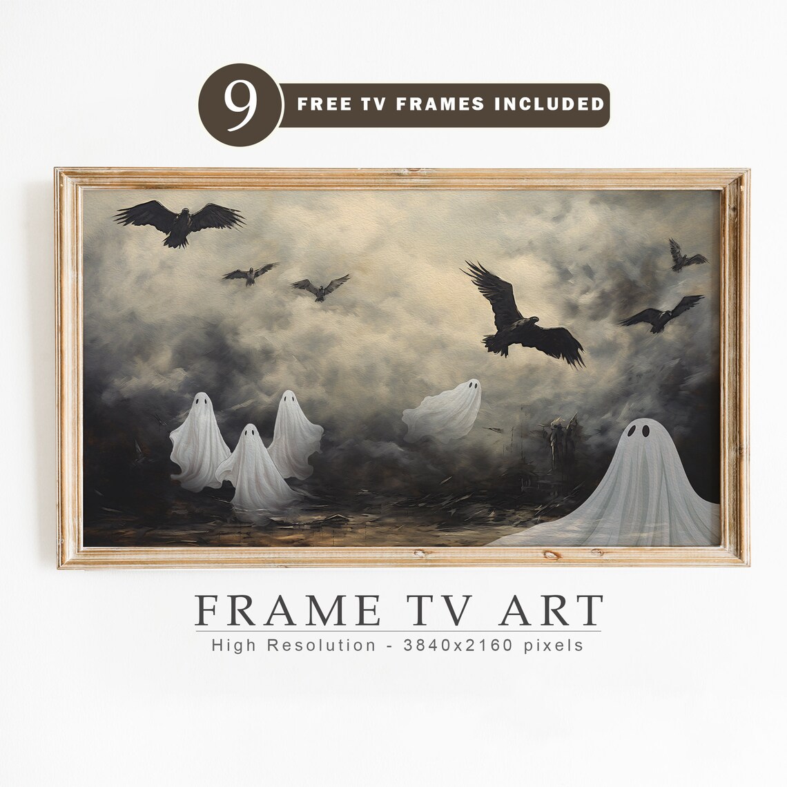 Halloween Ghost Decor Art Print, Spooky TV Art