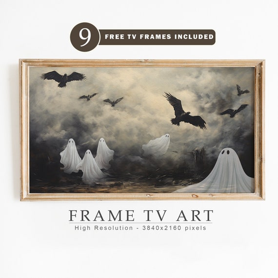 Halloween Ghost Decor Art Print, Spooky TV Art