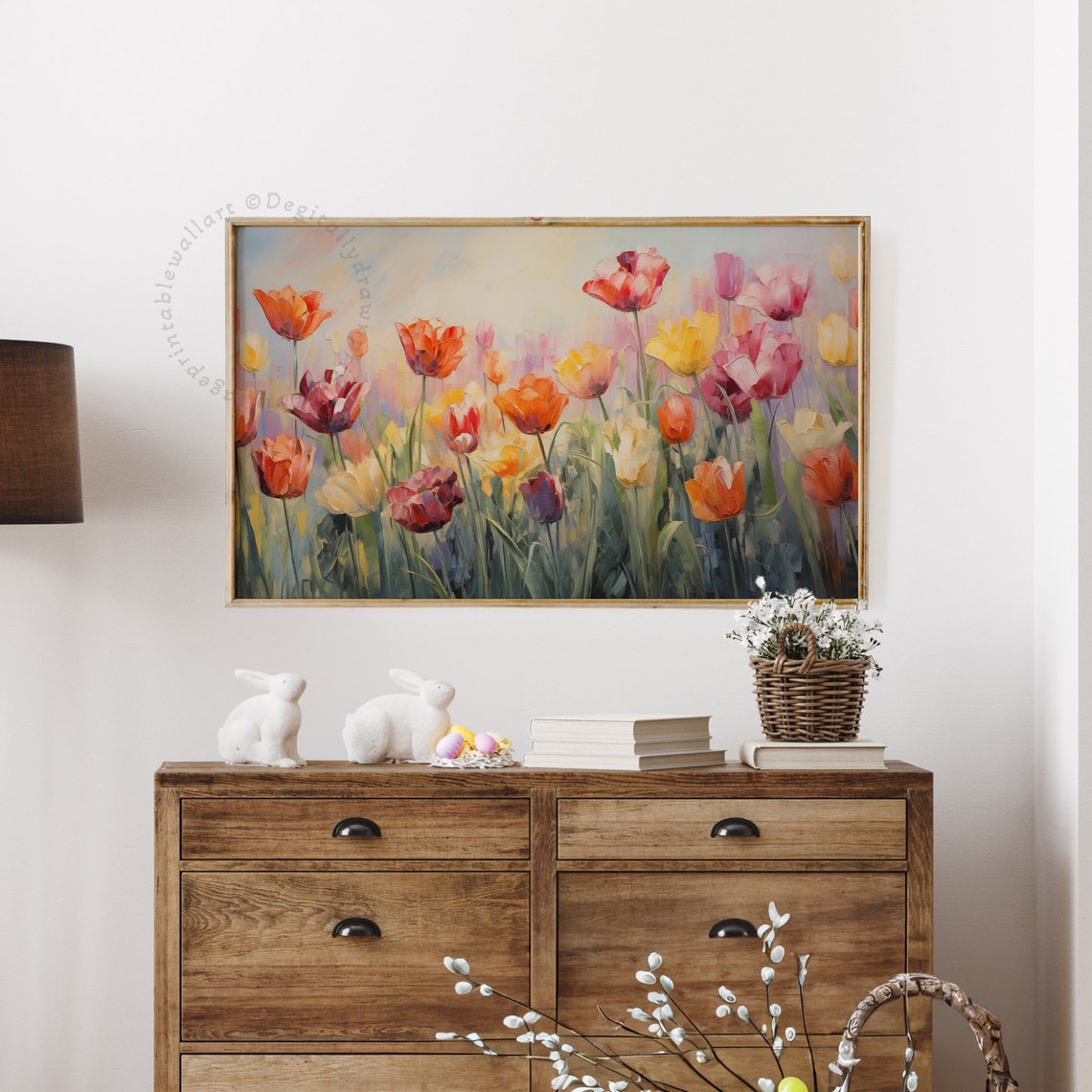 Blooming Pastel Tulips Red Orange Yellow Spring Garden Art Print - Image 4
