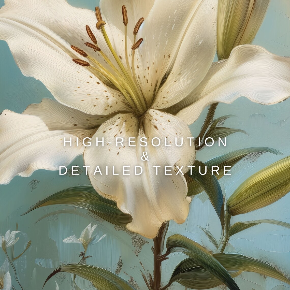 White Lily Antique Oil Painting, Vintage Meadow Print - Image 2