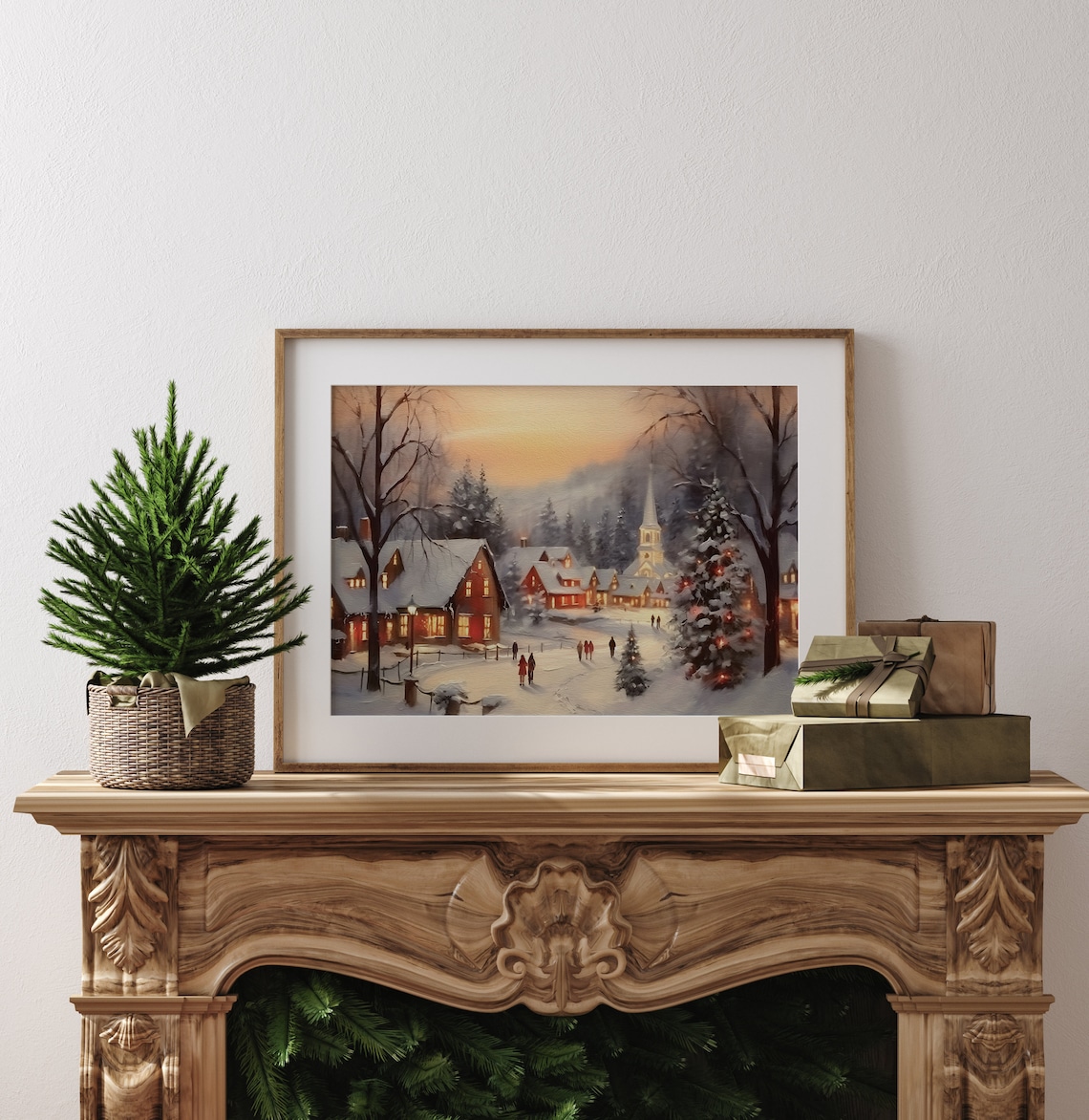 Christmas Village Oil Painting, Farmhouse Holiday Art Print - Image 3