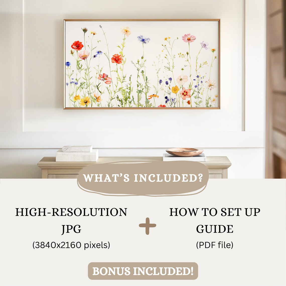 Botanical Floral Frame TV Art, Minimalist Boho Decor - Image 2