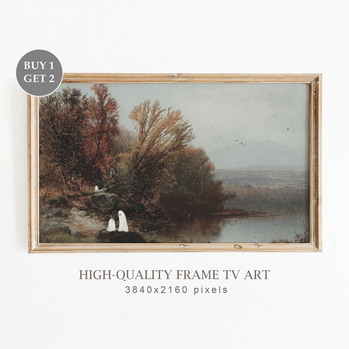 Cute Ghosts Frame Tv Art Ghosts In Vintage Fall Painting Spooky Art For Tv Frame Tv Halloween Neutral Halloween Decor